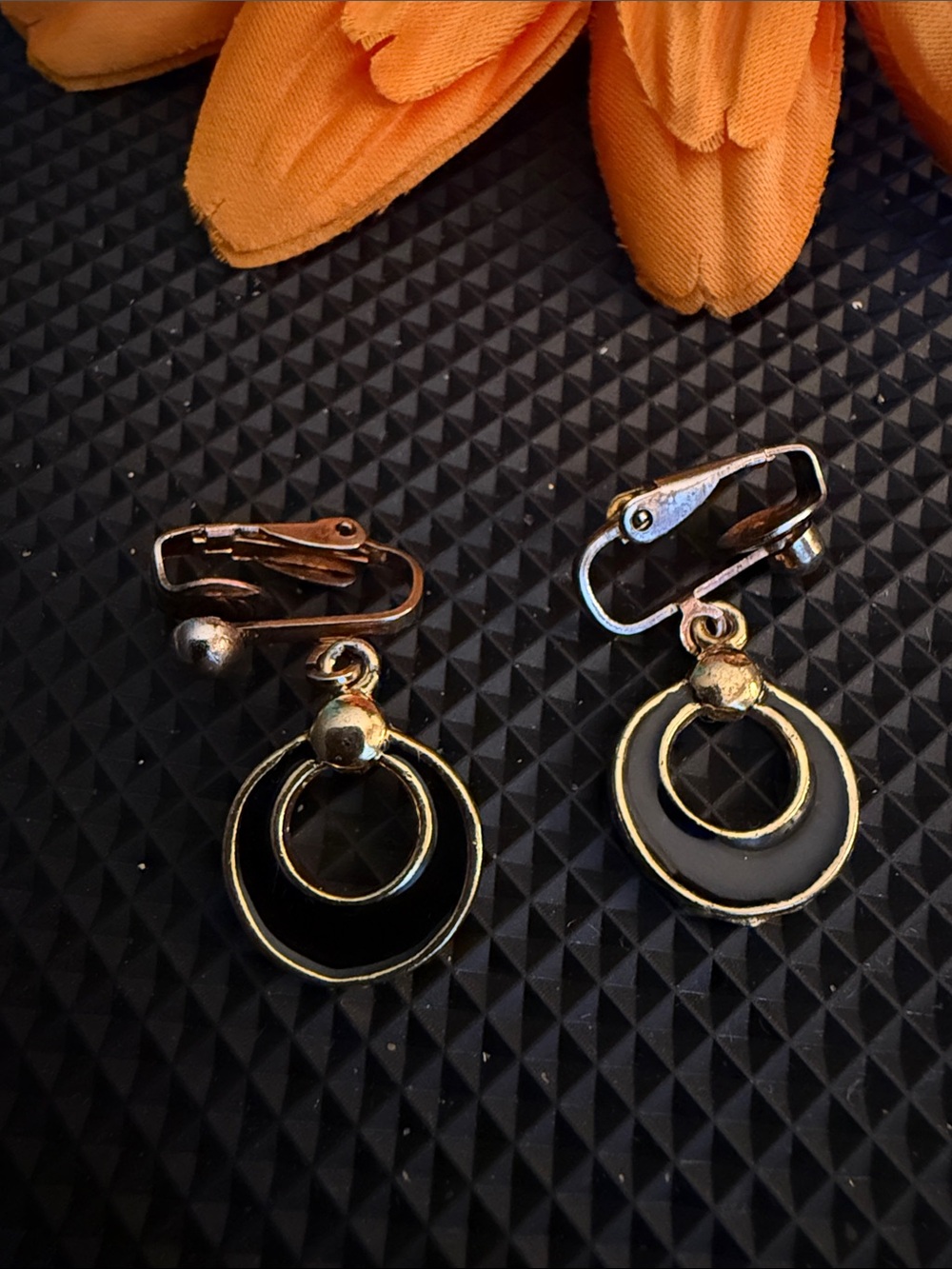 Small Classic Black and Gold Tone Clip Earrings
